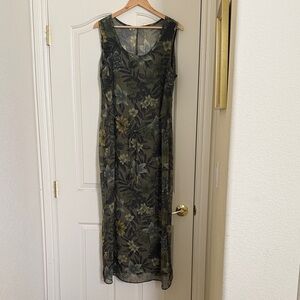 Elegant Floral Maxi Dress - Olive and Black
